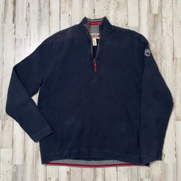Vintage 90s Eddie Bauer Naby Blue Ribbed Quarter Half Zip Sweater Mens Size XL - Picture 1 of 6